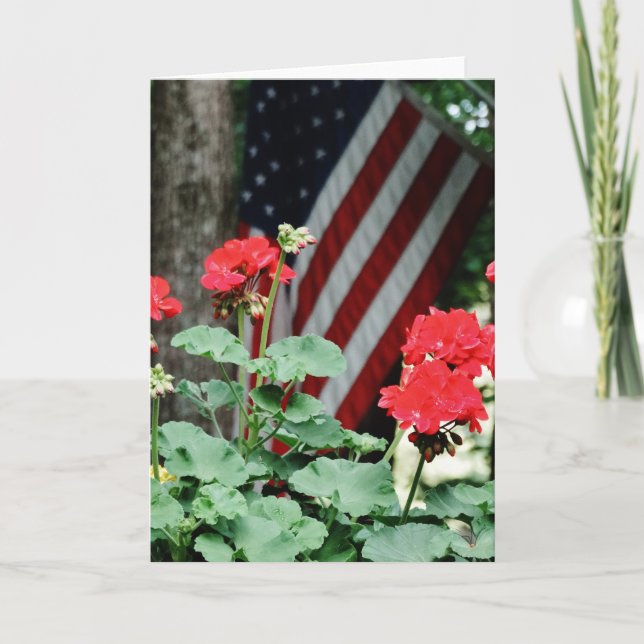 Cartão Flor e bandeira Vermelho, branco e azul (Frente)