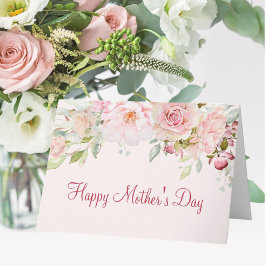 Cartão Flor Rosa Floral Pastel Rosa Feliz Dia das Mães