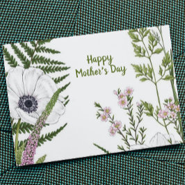 Cartão Flor silvestre folhosa Dia das Mães Botânico