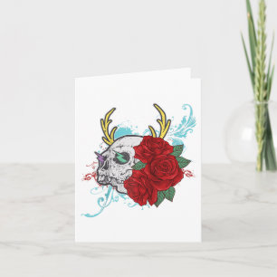 Cartão Flor Skull e Arte de Tatuagem de Rosa Gráfica Flor