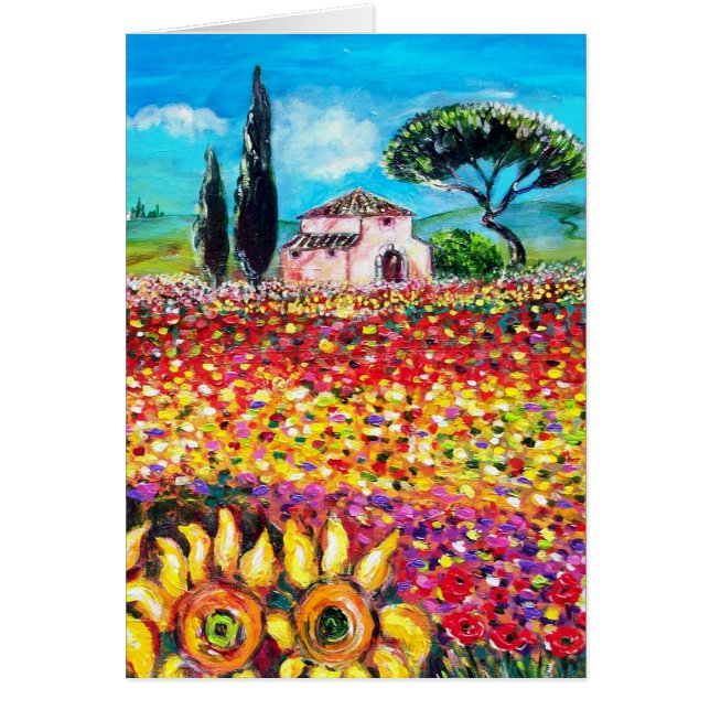 Cartão FLORA NA TÚSCULA/Campos, papagaios e girassóis (Frente)