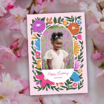 Cartão Florais Coloridos bonito Foto da vovó Aniversário<br><div class="desc">Este belo cartão de saudação de fotos de aniversário para a vovó apresenta um design floral desenhado manualmente em magenta/fuchsia rosa, laranja, ouro amarelo, roxo, azul e verde sobre um fundo de cor personalizado (mostrado em rosas claro). O estilo do design floral é quase como giz / pastel. Um quadro...</div>