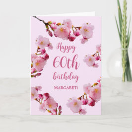 Cartão Florais de Flor de Cerejeira Rosa Feliz 60º Aniver