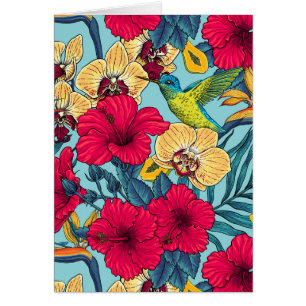 Cartão Florais Tropicais e Beija-flor - Botanica de Verão