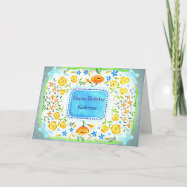 Cartão Floral Amarelo e Laranja Bonito Nome Personalizado