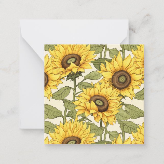 Cartão Floral Amarelo Sunflower Design Flat Greeti (Frente)