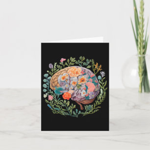 Cartão Floral Anatômico Cérebro Saúde Mental Vinheta