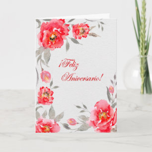 Cartão Floral Aniversario en Español, Feliz Aniversario!