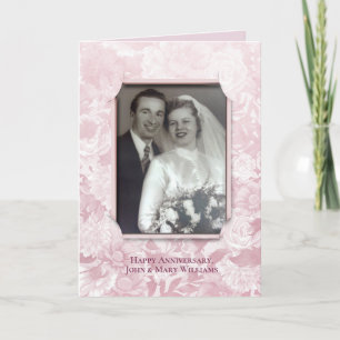 Cartão Floral anniversary pink blush photo frame