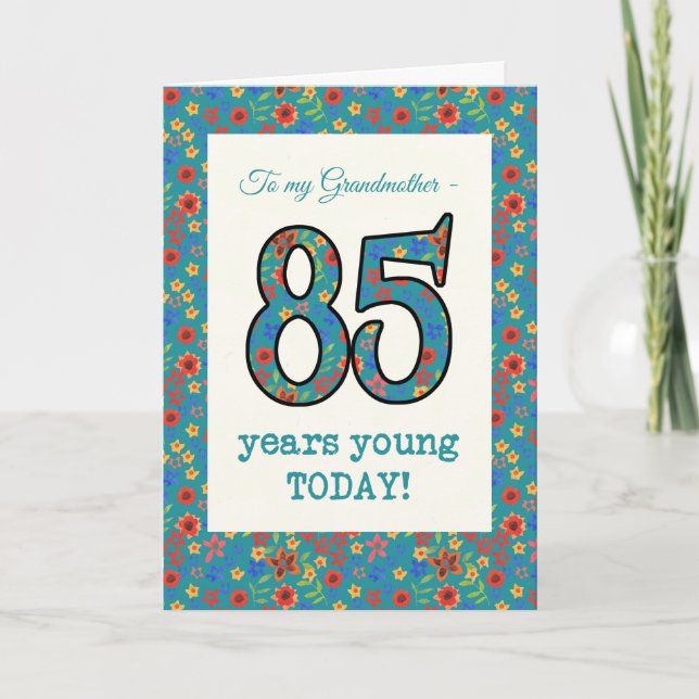 Cartão Floral Birthday Card 85 Years Young Grandmother (Frente)
