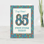 Cartão Floral Birthday Card for Friend 85 Years Young<br><div class="desc">A pretty Age-specific Birthday Card for a Eighty-five-year-old Friend, with the number 85 and the border filled with a colourful retro floral pattern on a teal background. The floral pattern is part of the Posh & Painterly 'Granny Print' collection, from a hand-painted paper collage by Judy Adamson. This design will...</div>