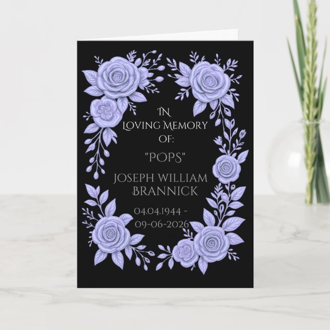 CARTÃO FLORAL BLUE. IN LOVING MEMORY KEEPSAKE, CARD (Frente)