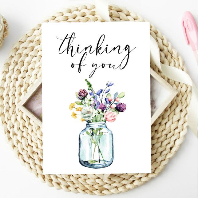 Cartão Floral Boho Pastel Pensando em Você (Criador carregado)