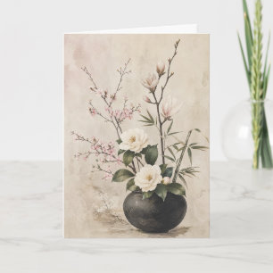 Cartão Floral Botânico Vintage Saudações Flor Elegante