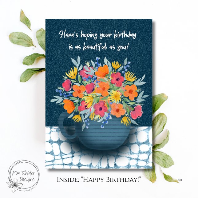 Cartão Floral Bouquet in Navy Blue mug Birthday (Criador carregado)
