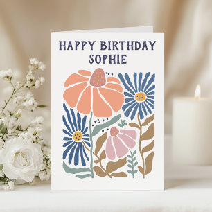 Cartão Floral Caprichoso Feliz Aniversário