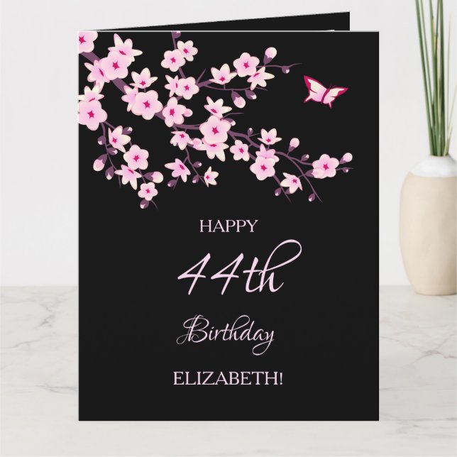 Cartão Floral Cherry Blossoms Happy Birthday (Frente)