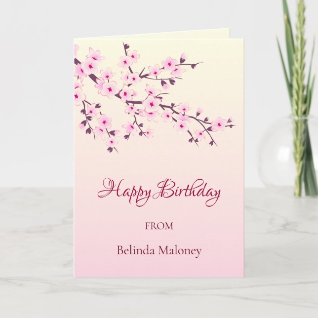 Cartão Floral Cherry Blossoms Pink | Custom Birthday  (Frente)