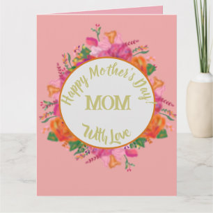 Cartão Floral Circle Banner Dia das Mães Rosa