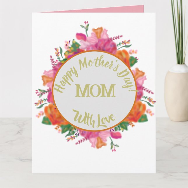 Cartão Floral Circle Banner Mother's Day Pink (Frente)