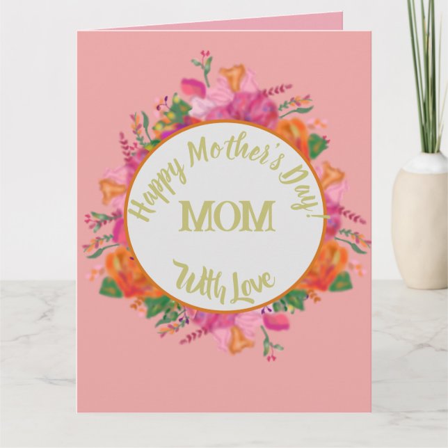Cartão Floral Circle Banner Mother's Day Pink (Frente)