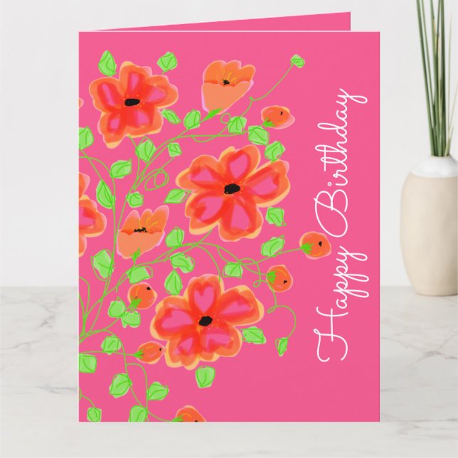 Cartão Floral Cor-De-Rosa E Laranja (Frente)