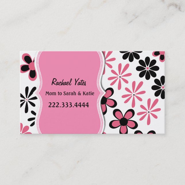 Cartão floral cor-de-rosa e preto à moda das (Frente)