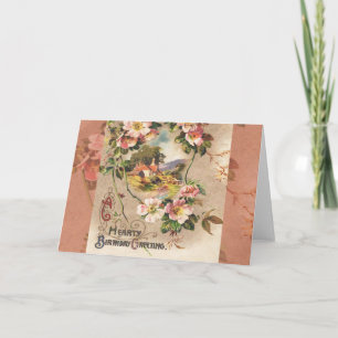 Cartão Floral Country de Aniversário Vitoriano Vintage Sé