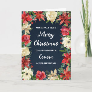 Cartão Floral Cousin e seu marido Feliz Natal