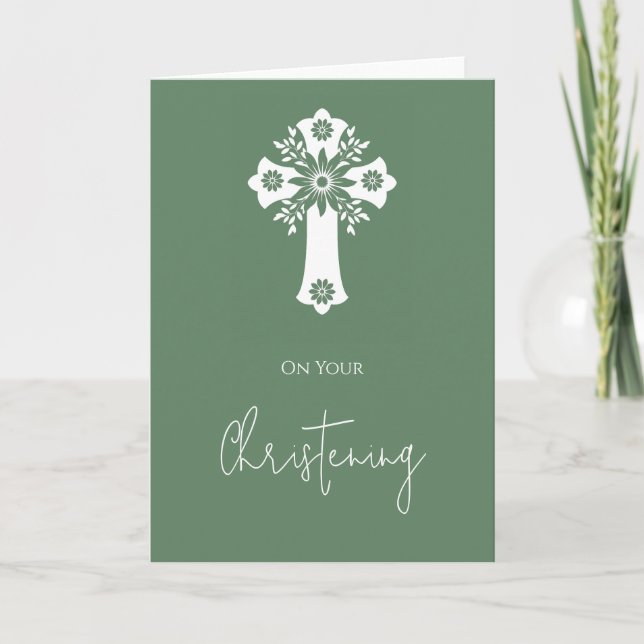 Cartão Floral Cross Card Christening Fern Green (Frente)