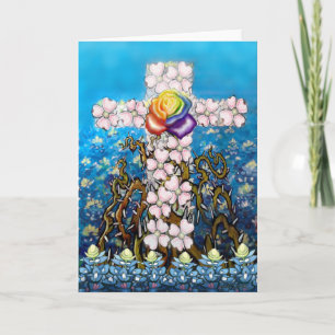 Cartão Floral Cross Rainbow Rosa