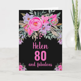 cartão floral de aniversário de 80 anos em aquarel