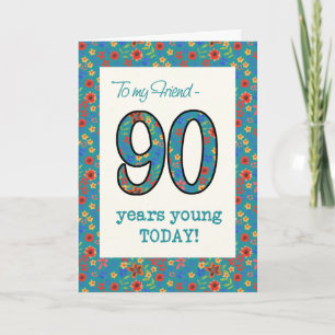 Cartão Floral de Aniversário para Amigo 90 Anos Jo