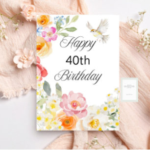 Cartão Floral de Aniversário Plana Pastel Soft