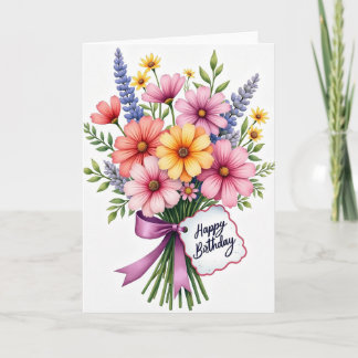 Cartão Floral de Aniversário Vibrante