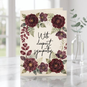 Cartão Floral de Aquarela Burgundy Vintage para Condolênc