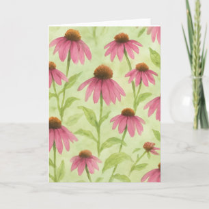 Cartão Floral de Aquarela de Coneflower Rosa em Br