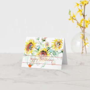Cartão floral de aquarela de girassóis