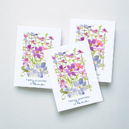 Cartão Floral de Aquarela Lilás para Aniversário d