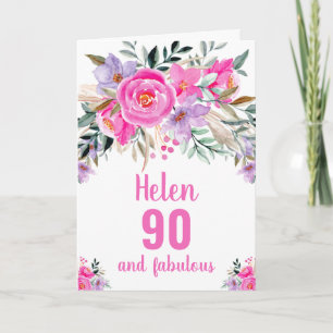 cartão floral de aquarela rosa de 90 anos