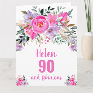 cartão floral de aquarela rosa de 90 anos