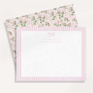 Cartão Floral de Bebê Rosa Stripe e Rosa