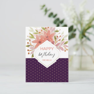 Cartão Floral de Blush Roxo Moderno