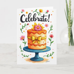 Cartão Floral de Bolo de Aniversário Doce