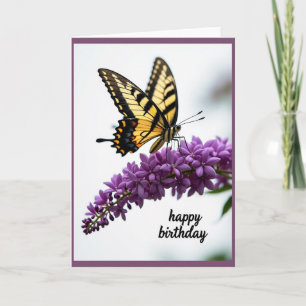 Cartão Floral de Borboleta de Aniversário Alegre