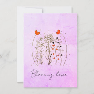 Cartão Floral de Corações Desenhados à Mão Amor em