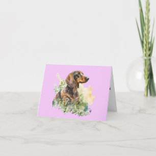 Cartão Floral de Dachshund Marrom e Vermelho para