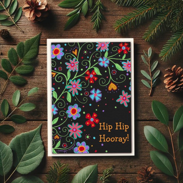 Cartão Floral de Diversão Hip Hip Hooray (Criador carregado)