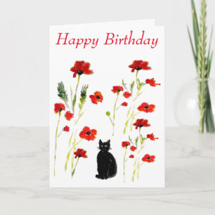Cartão Floral de Gato Preto Cachorro