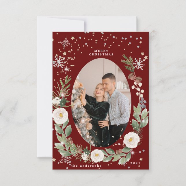 cartão floral de inverno fotografia feliz (Frente)